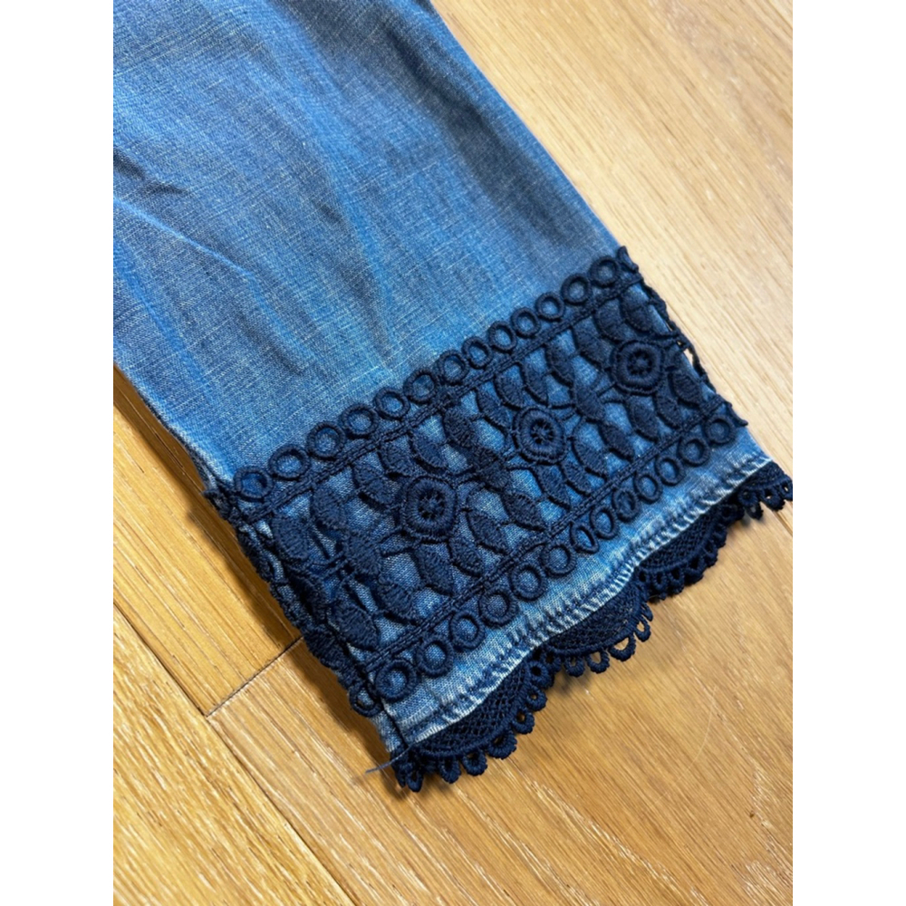 HOLDING HORSES Boho Light Blue DenimTunic with Navy Lace Size 10 - Picture 4 of 11